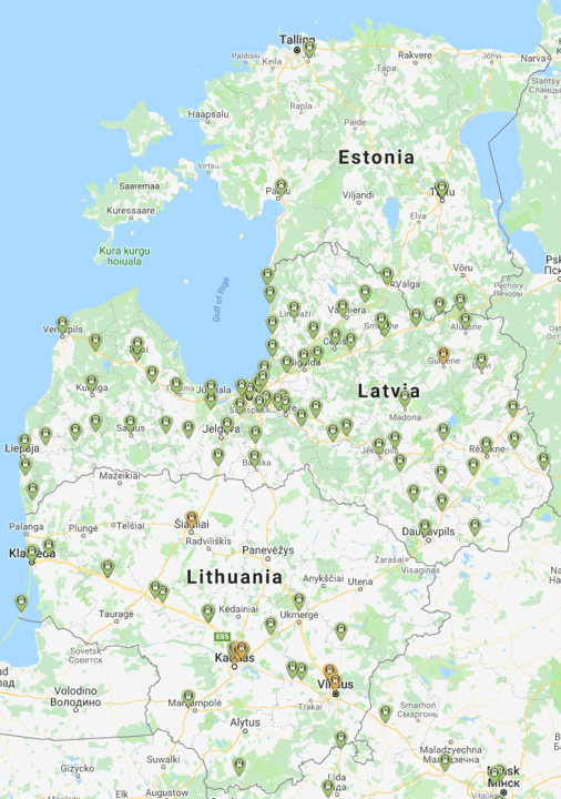 CCS uzlādes staciju Baltijas karte