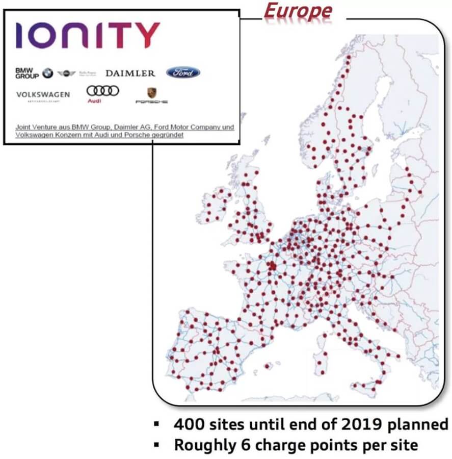 Ionity tīkla 400 uzlāžu vietu karte