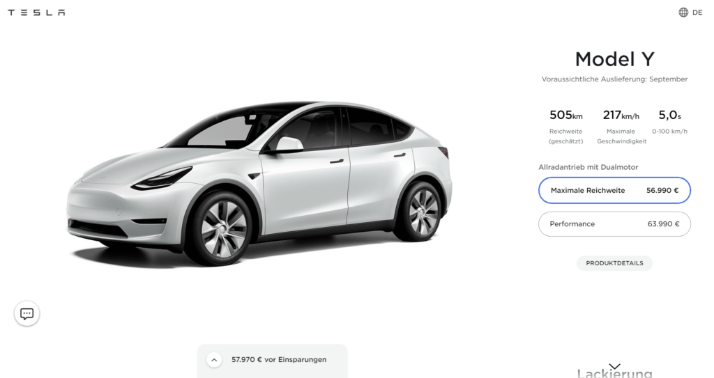 Tesla Model Y Vācijas cena