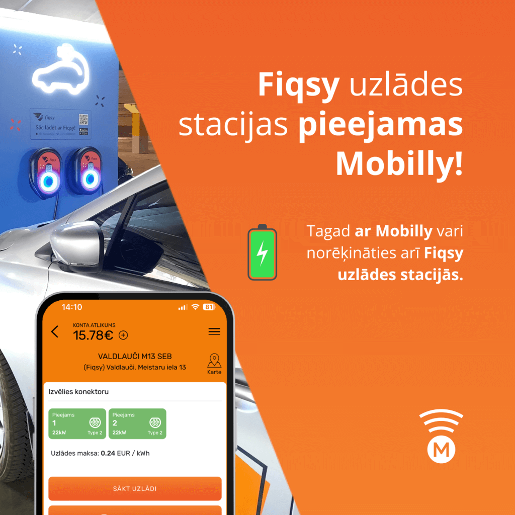 Fiqsy uzlādes stacijas tagad ir pieejamas Mobilly aplikācijā