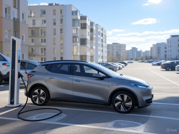 Elektroauto uzlāde pagalmā