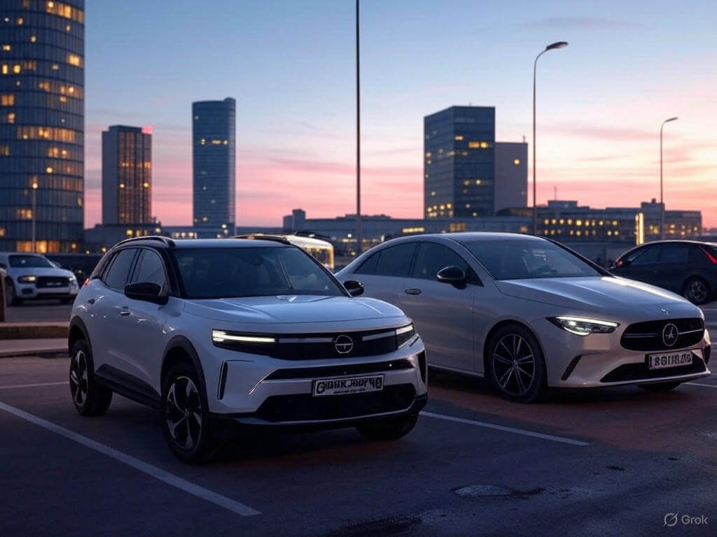 Opel Frontera un Mercedes-Benz CLA rītausmā