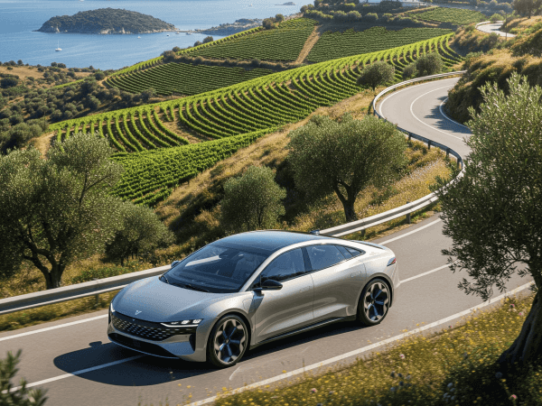 Gemini generated image about EV in the mountains