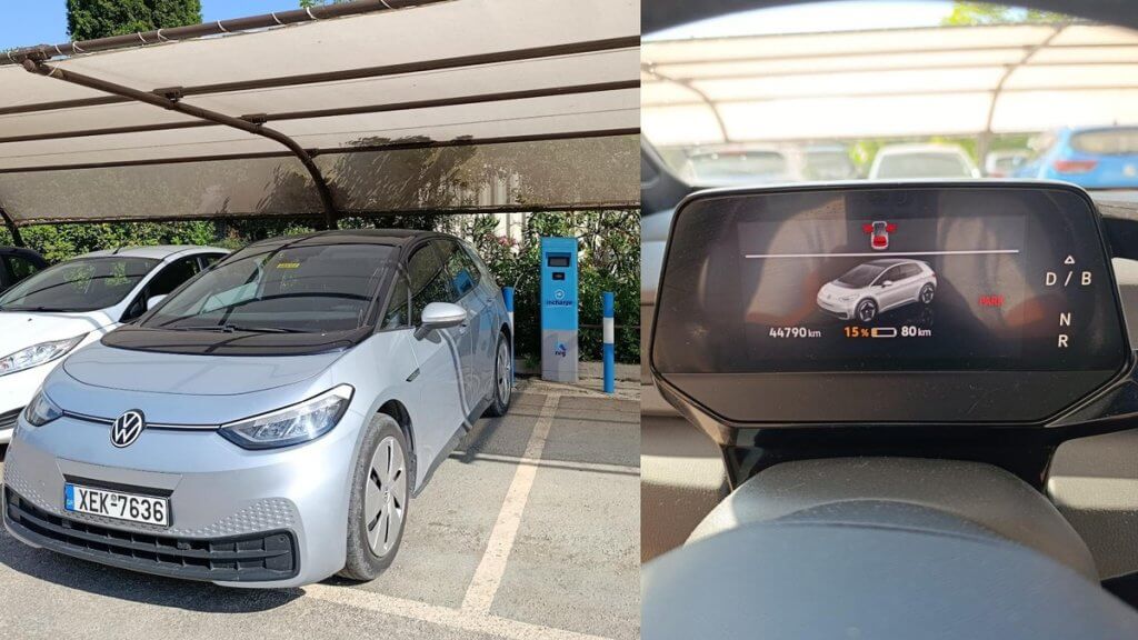 Volkswagen ID.3 is being charged after downhill