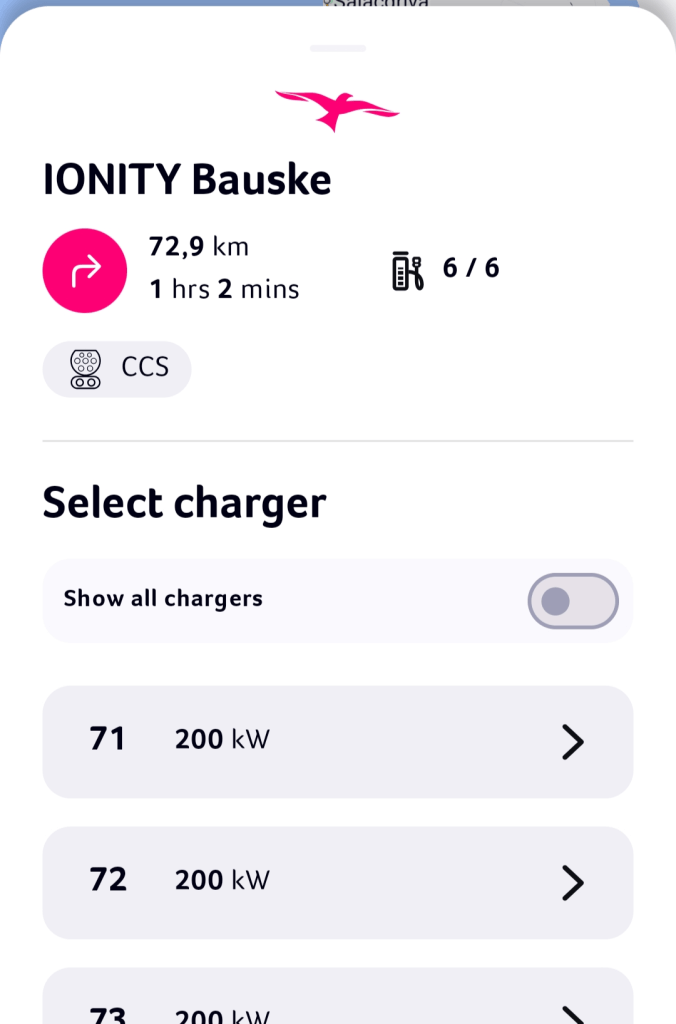 Screenshot from Ionity app about Bauska charger