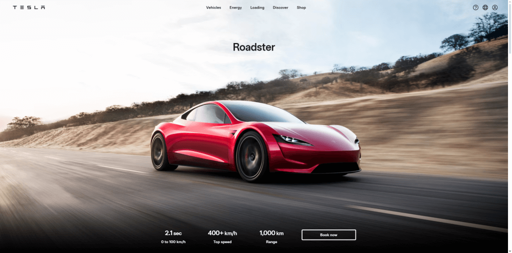 Tesla Roadster homepage