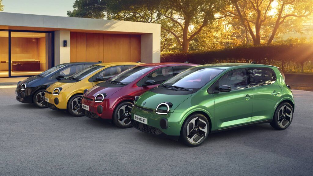 Renault Twingo E Tech electric Absolute Green Absolute Red Mango Yellow Diamond Black