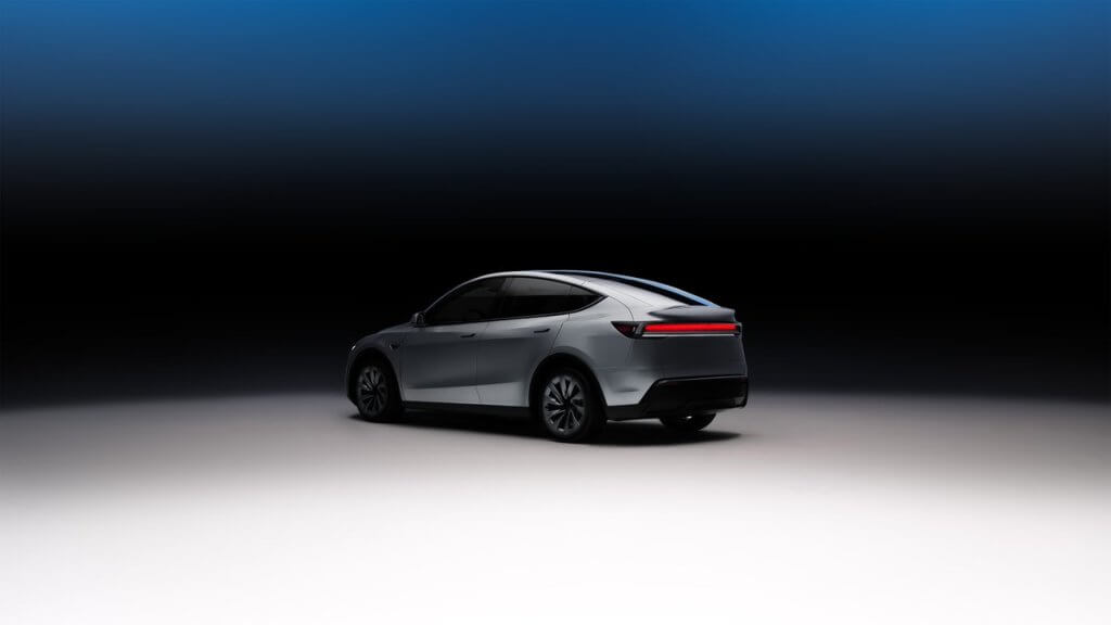 Tesla Model Y ar Igaunijas karoga akcenta krāsām fonā